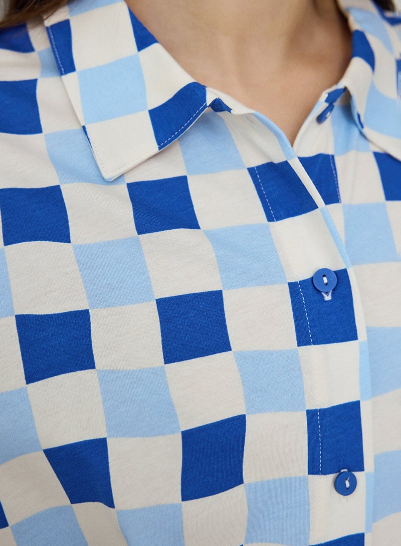 بنتي طقم بيجامة قصير الأكمام بياقة قميص كاروهات ريهيا - Image 3